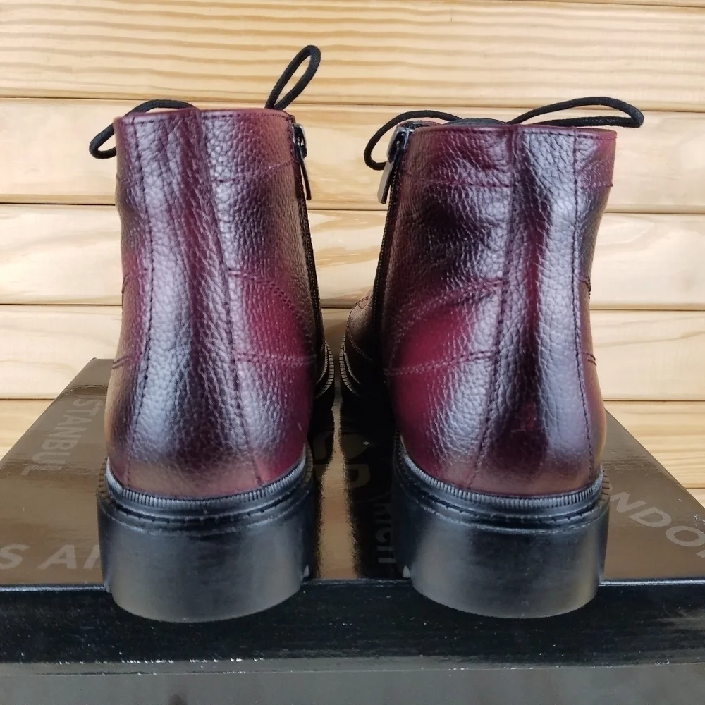 Men's 100% Genuine Leather Ankle Boots 8 US Burgundy Paul Branco Side Zip